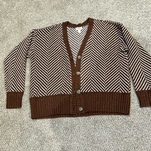 Women’s medium brown and white striped ana cardigan
